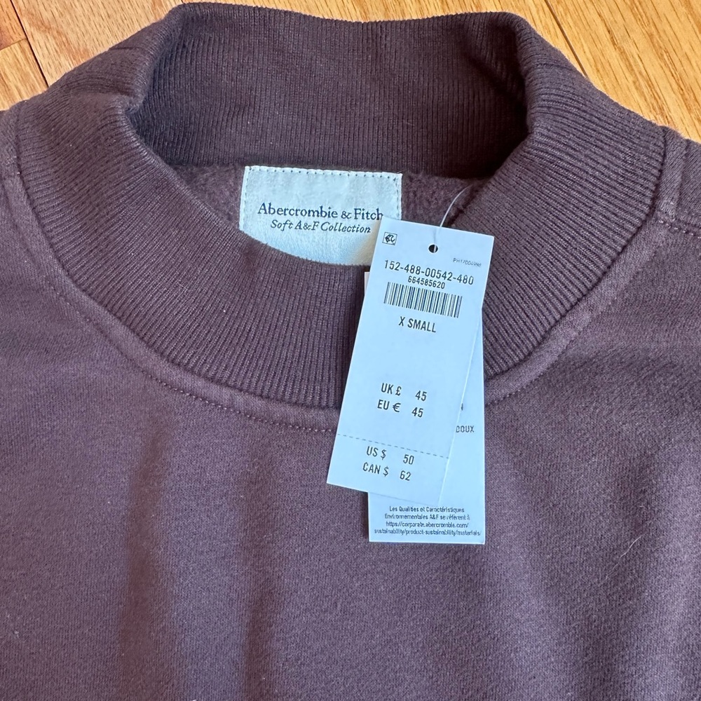 NWT Abercrombie & Fitch Sunday Mockneck Crew in Dark Coffee XS - Picture 7 of 7